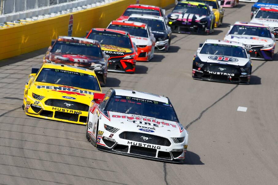 Logano held off Team Penske teammate Brad Keselowski (2) in a battle to the finish in Las Vegas. Logano held off Team Penske teammate Brad Keselowski (2) in a battle to the finish in Las Vegas.